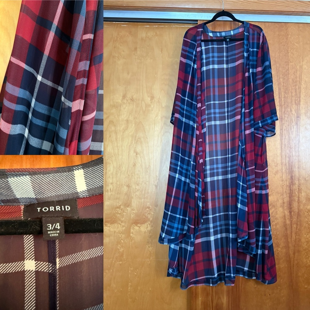 Torrid Red and Blue Plaid Long Kimono